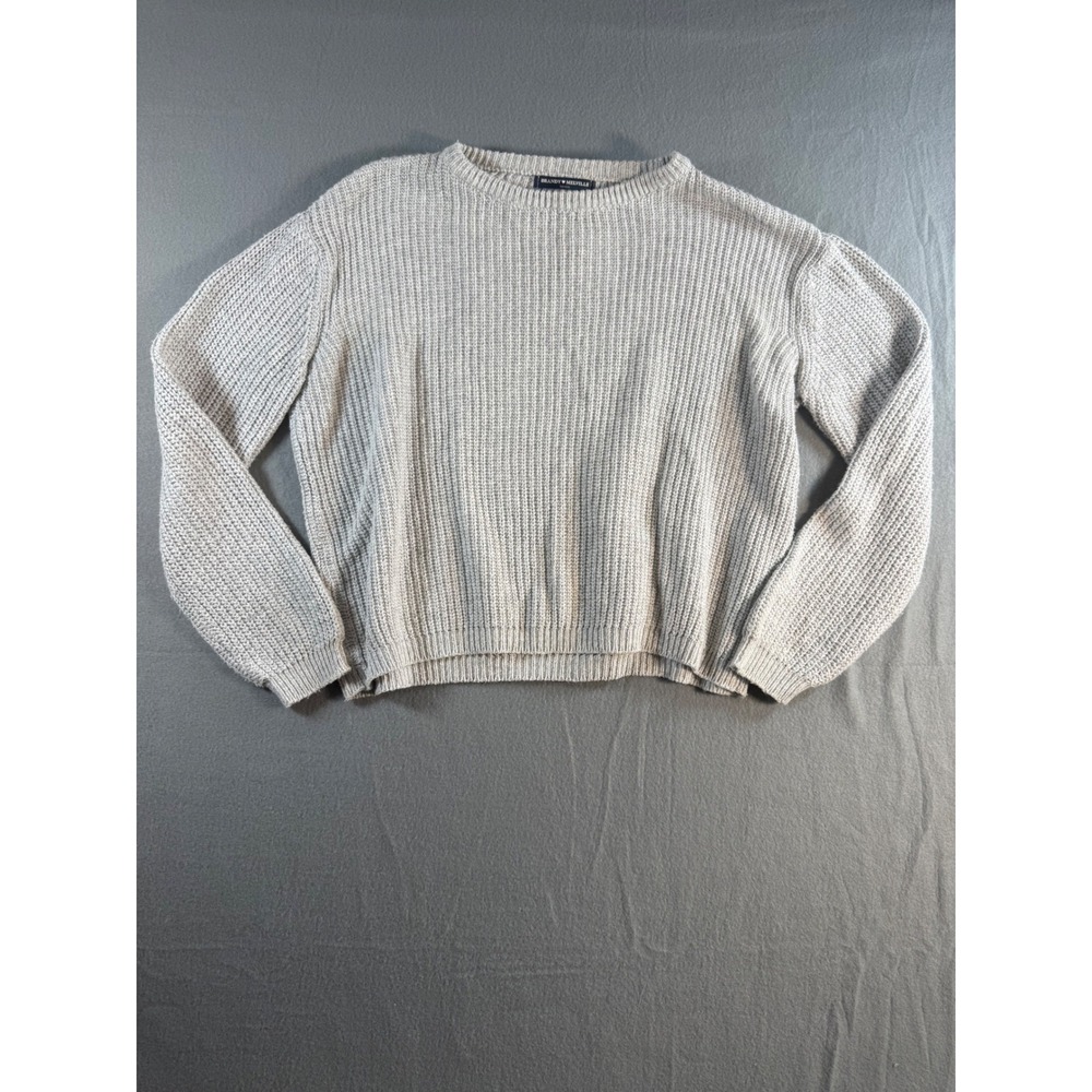 Brandy Melville Brianna Sweater Gray Ribbed Knit Crew Neck Boxy Cropped One Size